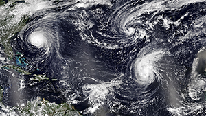 Four hurricanes active at same time in Atlantic ocean.
